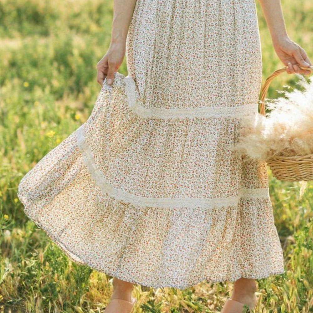 NEW Ditsy Floral Smock Square Neck Boho Maxi Dress - Picture 9 of 13